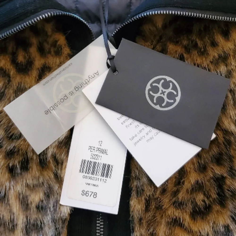 Per Se Carlisle Collection Faux Fur Leopard Print Vest with Zippered Pockets - Picture 4 of 10